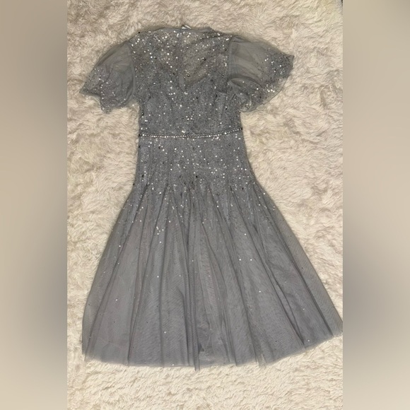 NWOT Mac Duggal Sequin & Crystal Embellished Ruffle Sleeve Midi Dress sz 8 - Picture 5 of 8